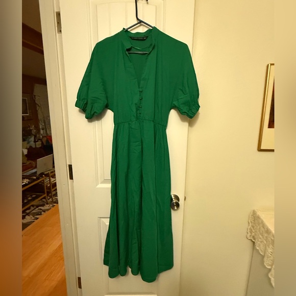 Zara Kelly Green Midi Dress & Matching Animal Skin Bag With Metal Chain Set NWOT - Picture 3 of 15